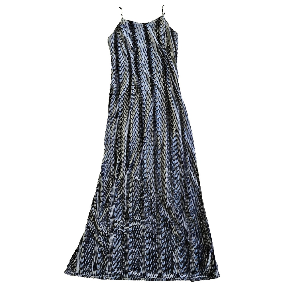 Scott McClintock VTG 90s Velvet Maxi Dress Silver Whimsigoth Beaded Strap Sz 12